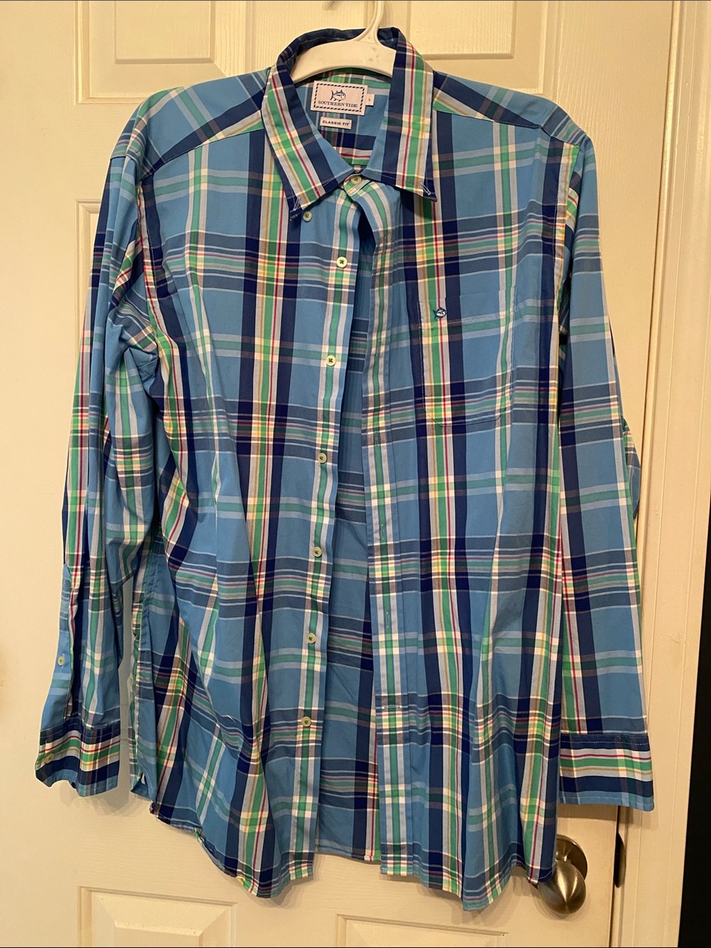 Southern Tide Blue and Green Plaid Button-Down Shirt